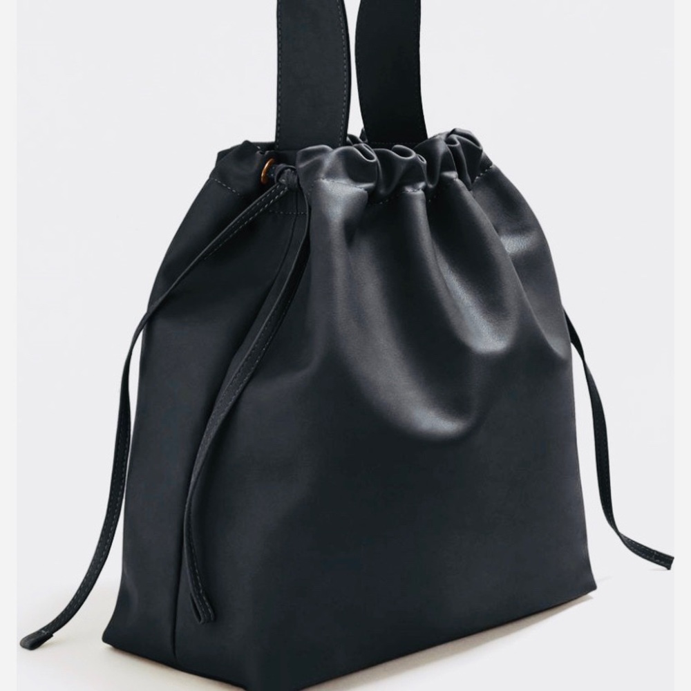 Mango Faux Leather Black Bucket Bag
